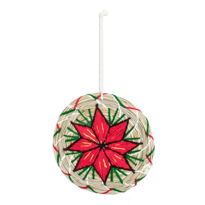 Natural fiber ornament, 'Artisanal Star in Red' - Handmade Star-Themed Red and Green Natural Fiber Ornament