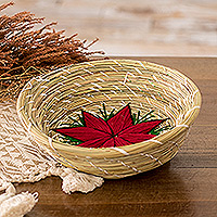 Natural fiber decorative basket, 'The Only Star in Red'