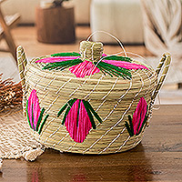 Natural fiber basket, 'Sweetness & Flowers'