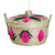 Natural fiber basket, 'Sweetness & Flowers' - Handwoven Floral Natural Paja Fiber Basket in Pink Hues