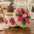 Korb aus Naturfaser - Handgewebter Blumenkorb aus natürlichem Paja-Faser in rosa Grundfarben