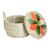 Natural fiber basket, 'Joyful Spring' - Handwoven Floral Orange Natural Fiber Basket from Guatemala