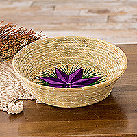 Natural fiber decorative basket, 'The Only Star in Purple' - Handwoven Purple Star Natural Fiber Decorative Basket