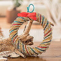 Corona de fibra natural, 'Paz y prosperidad' - Corona de fibra natural colorida tejida a mano con cinta