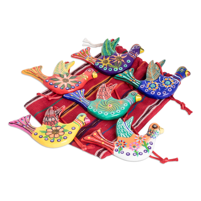 Ceramic ornaments, 'Festive Doves' (set of 6) - Festive Hand-Painted Ceramic Dove Ornaments (Set of 6)