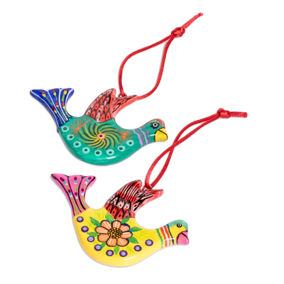 Ceramic ornaments, 'Festive Doves' (set of 6) - Festive Hand-Painted Ceramic Dove Ornaments (Set of 6)