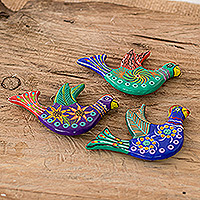 Ceramic magnets, 'Cheerful Doves' (set of 3)