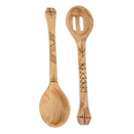 Wood serving spoons, 'Culinary Seasoning' (pair) - 2 Reclaimed Wood Serving Spoons with Pyrography Designs