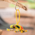 Glass beaded keychain, 'Leaping Yellow' - Handcrafted Glass Beaded Frog Keychain in Yellow Hues