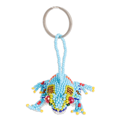 NOVICA Handcrafted Glass Beaded Frog Keychain in Turquoise Hues