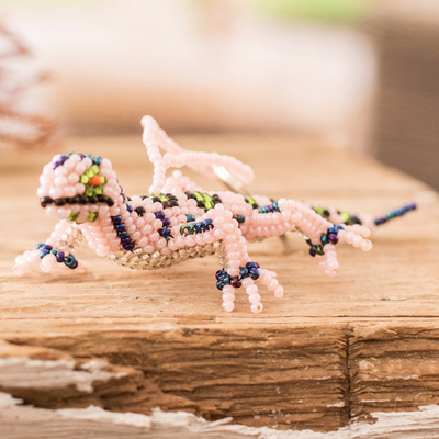 Handcrafted Glass Beaded Lizard Keychain in Pink Hues - The Kind Lizard