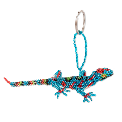 Handcrafted Glass Beaded Lizard Keychain in Turquoise Hues - The Dreamy  Lizard