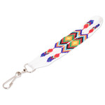 Glass beaded keychain, 'Key to Elegance' - Handcrafted Geometric Glass Beaded Keychain in White