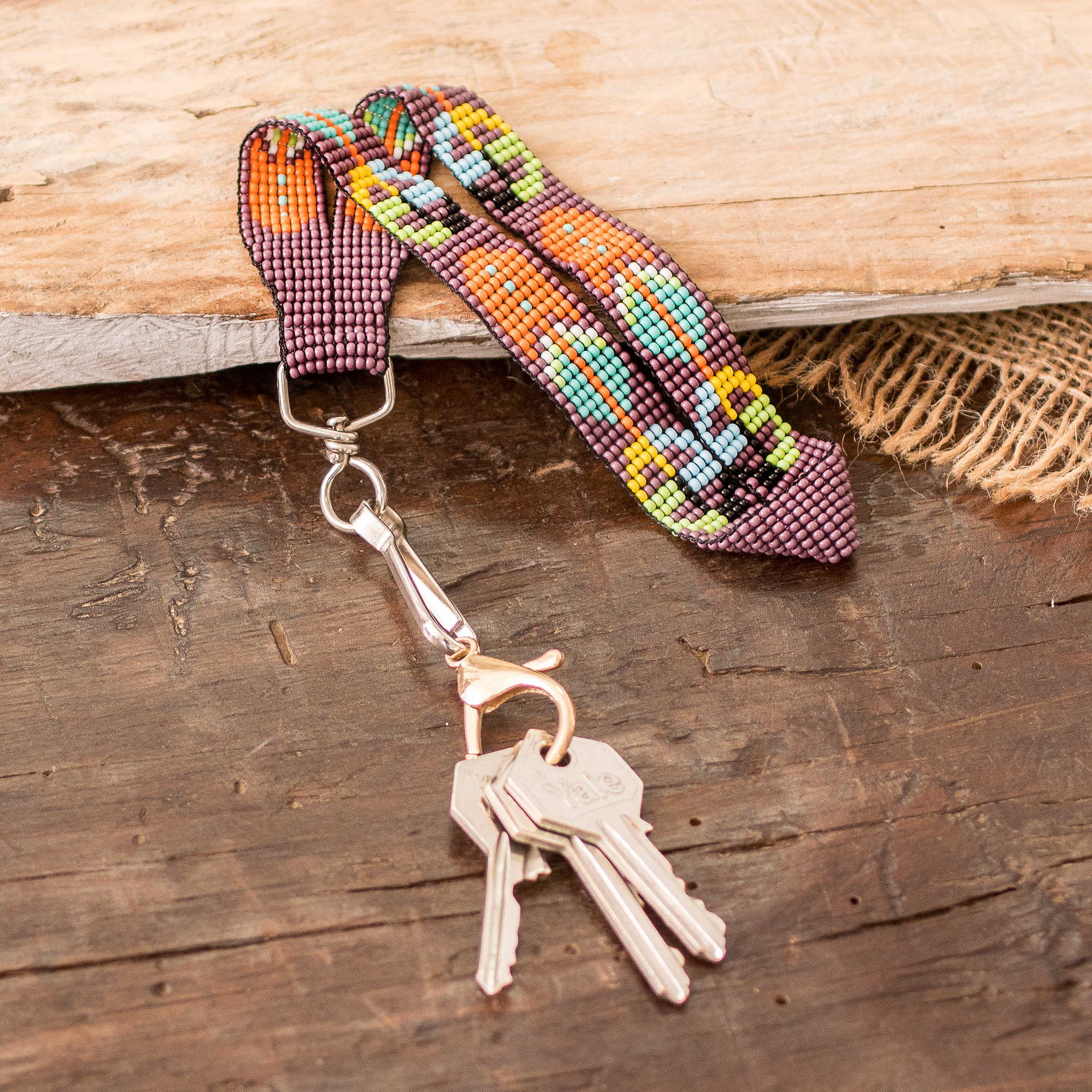 Beaded Leather Keychain and Bag Charm Handmade in Guatemala