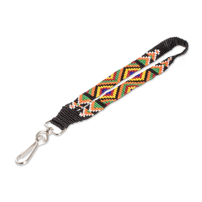 Glass beaded keychain, 'Key to Culture' - Handcrafted Geometric colourful Glass Beaded Keychain