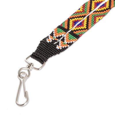 Glass beaded keychain, 'Key to Culture' - Handcrafted Geometric Colorful Glass Beaded Keychain