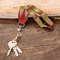 Porta llavero con cordón con cuentas, 'Handy and Lovely' - Porta llavero con cordón con cuentas marrón hecho a mano en Guatemala