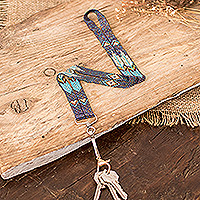 Beaded neck lanyard keychain holder, 'Handy and Elegant' - Guatemalan Hand-Beaded Neck Lanyard Keychain Holder in Blue