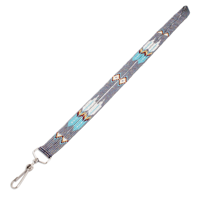 Schlüsselanhänger-Halter mit Perlen-Halsband - Guatemaltekischer handbestickter Schlüsselband-Schlüsselanhängerhalter in Blau
