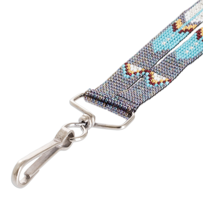 Schlüsselanhänger-Halter mit Perlen-Halsband - Guatemaltekischer handbestickter Schlüsselband-Schlüsselanhängerhalter in Blau