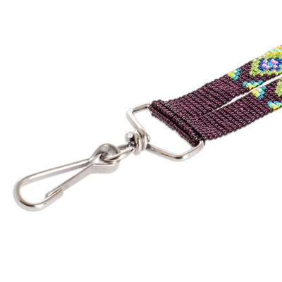 Beaded neck lanyard keychain holder, 'Handy and Enchanting' - Handmade Beaded Purple Neck Lanyard Keychain Holder