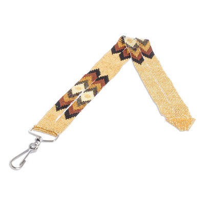 Beaded neck lanyard keychain holder, 'Handy and Trendy' - Handmade Beaded Neck Lanyard Keychain Holder in Gold Hue
