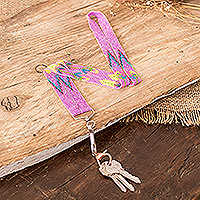 Beaded neck lanyard keychain holder, 'Handy and Heavenly' - Handmade Beaded Neck Lanyard Keychain Holder in Lilac