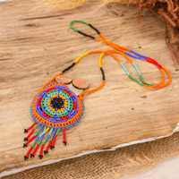 Mini-Umhängetasche mit Perlen, „Summer Barrilete“ – Mini-Umhängetasche im Warmton aus guatemaltekischem Drachen-Stil mit Perlen