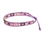 Beaded wristband bracelet, 'Geometric Delight' - Handmade Purple and Pink Glass Beaded Wristband Bracelet