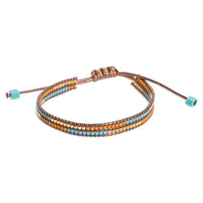 Beaded wristband bracelet, 'Charming Coffee' - Adjustable Brown Glass Beaded Wristband Bracelet