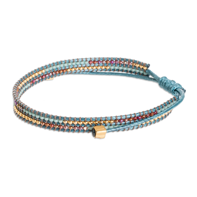 Beaded wristband bracelet, 'Charming Turquoise' - Adjustable Turquoise Glass Beaded Wristband Bracelet