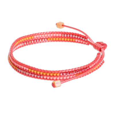 Beaded wristband bracelet, 'Charming Strawberry' - Adjustable Strawberry Glass Beaded Wristband Bracelet