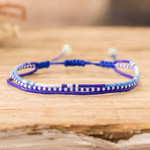 Beaded strand bracelet, 'Marine Lives' - Handcrafted Blue Glass Beaded Three-Strand Bracelet