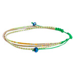 Beaded strand bracelet, 'Lucky Lives' - Handcrafted Green Glass Beaded Three-Strand Bracelet