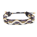 Beaded wristband bracelet, 'Enchanted Atitlan' - Handmade Golden and Ivory Glass Beaded Wristband Bracelet