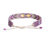 Beaded wristband bracelet, 'Majestic Atitlan' - Geometric Purple and Golden Glass Beaded Wristband Bracelet