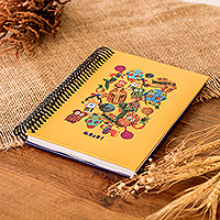 Paper journal, 'The Breathtaking Arts' - Inspirational Folk Art-Themed Yellow Paper Journal