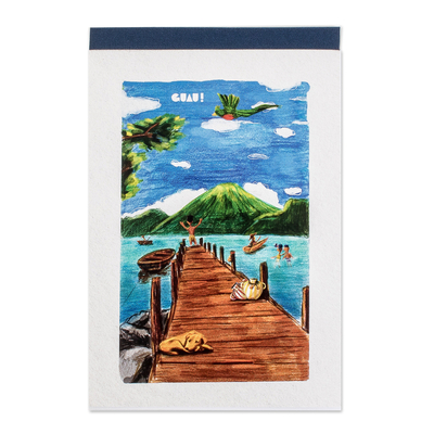 Bloc de notas de papel - Bloc de notas de papel rayado con temática inspiradora del lago de Atitlán
