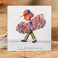 Papiermagnet, „Verspielte Erinnerungen“ – Traditioneller Papiermagnet mit Kindermotiv aus Guatemala