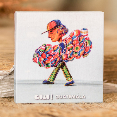 Paper magnet, 'Playful Memories' - Traditional Child-Themed Paper Magnet from Guatemala