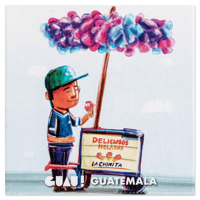 Imán de papel - Imán de papel con temática de cultural vendedor de helados de Guatemala