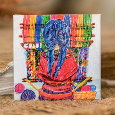 Paper magnet, 'Weaving Marvel' - Inspirational Classic Weaver-Themed Colorful Paper Magnet