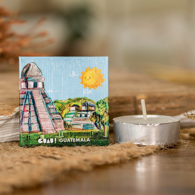 Paper magnet, 'Ancestral Memories' - Traditional Tikal-Themed Paper Magnet from Guatemala