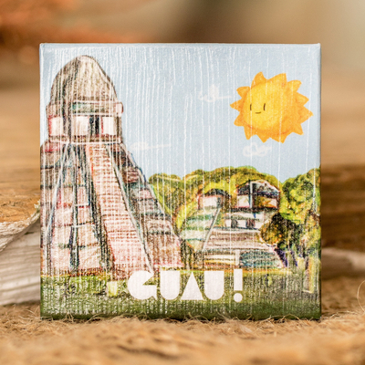 Paper magnet, 'Ancestral Marvel' - Inspirational Ancient Tikal-Themed colourful Paper Magnet