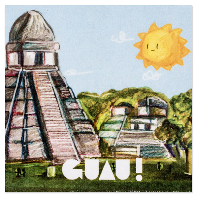 Paper magnet, 'Ancestral Marvel' - Inspirational Ancient Tikal-Themed colourful Paper Magnet