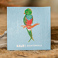 Papiermagnet, „Quetzal Memories“ – Traditioneller Quetzal-Vogel-Papiermagnet aus Guatemala