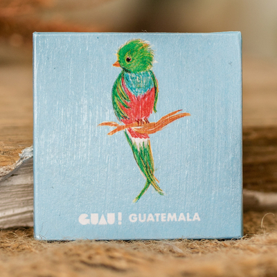 Paper magnet, 'Quetzal Memories' - Traditional Quetzal Bird-Themed Paper Magnet from Guatemala