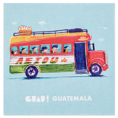 Imán de papel - Imán de papel tradicional con temática de autobús de pollo de Guatemala