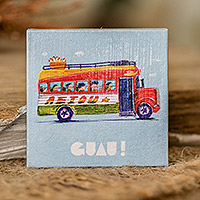 Paper magnet, 'Folk Marvel' - Inspirational Chicken Bus-Themed Colorful Paper Magnet