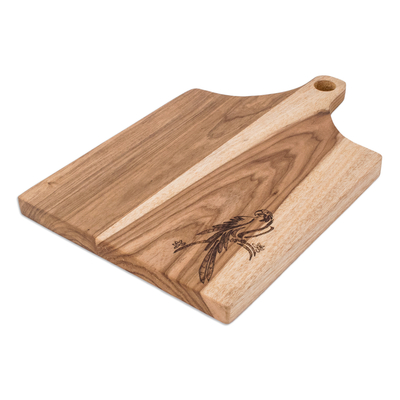 tabla de cortar de madera - Tabla de cortar artesanal de madera de laurel con grabado de guacamayo